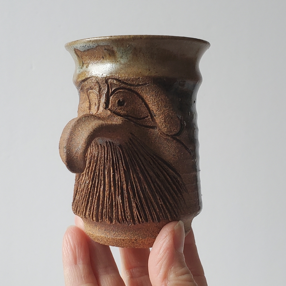 Vtg Studio Pottery Ugly Face Mug Signed Stoneware Folk Art Character Cup